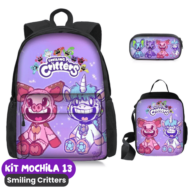 Smiling Critters Mochila [ESTOJO + BOLSA LANCHEIRA]