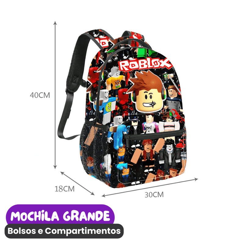 Mochila Roblox Kit Completo [ESTOJO + BOLSA LANCHEIRA]