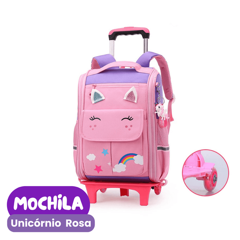 Mochila de Rodinhas Infantil Unicórnio e Dinossauro