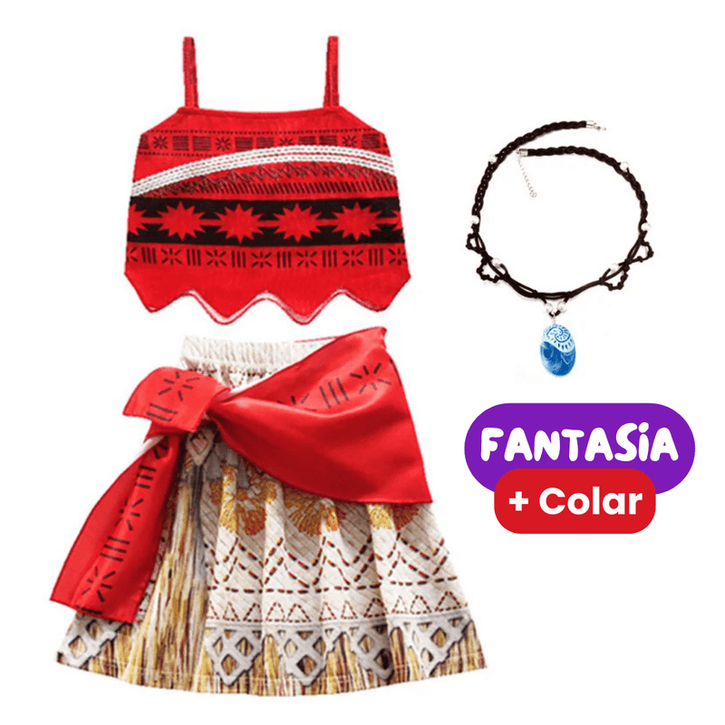 Fantasia Moana Infantil Menina Com Colar