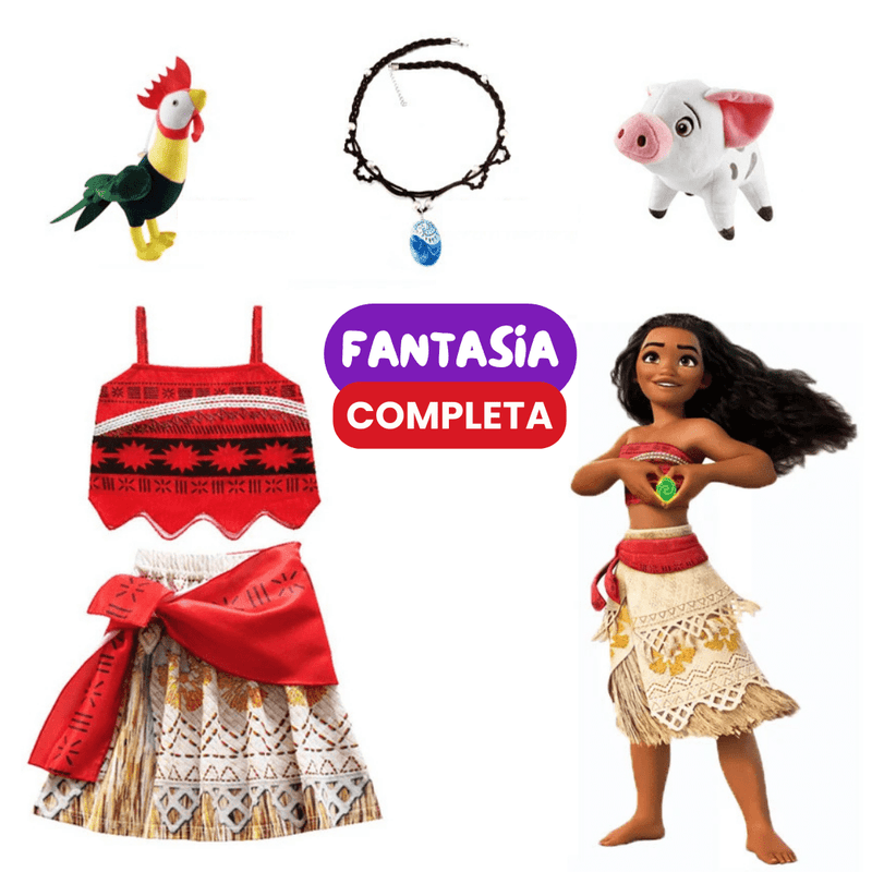 Fantasia Moana Infantil Original Disney C/ Colar 3 A 12 Anos